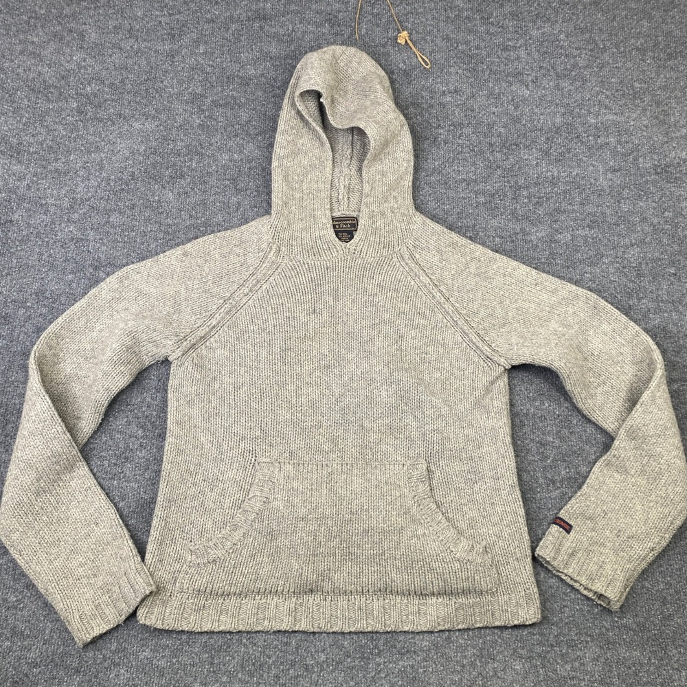 VTG Abercrombie & Fitch Gray Wool Blend Ribbed Knit Hooded Sweater Womens Large
